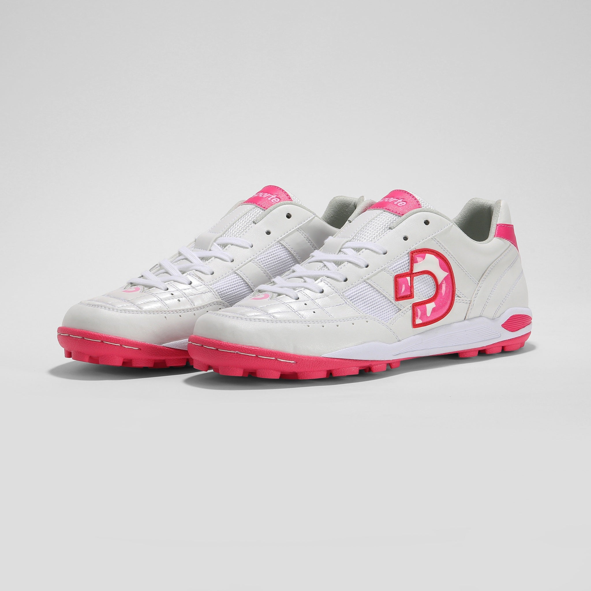 Desporte Rio KT2 white turf soccer boots with pink logo and sole