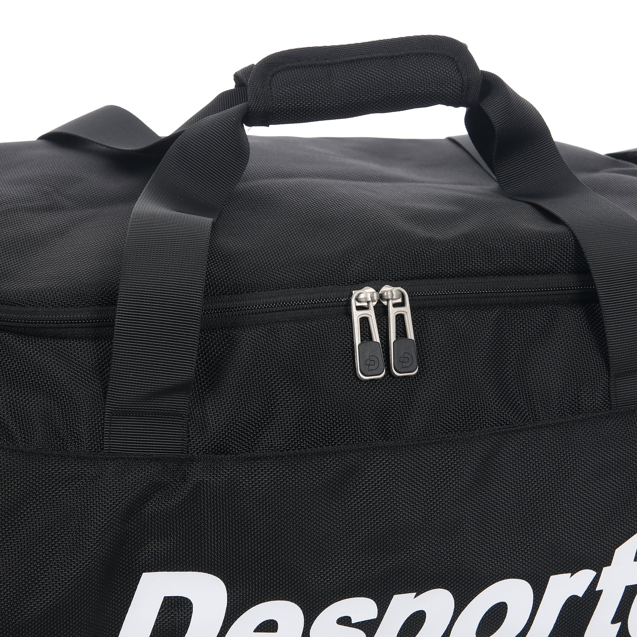 Desporte black sports duffel bag main compartment zipper and bag handles